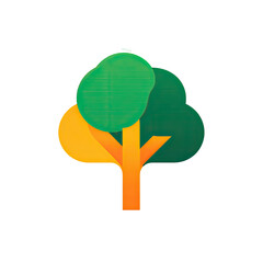 Stylized tree illustration featuring layered leaves and a vibrant orange trunk, isolated on black