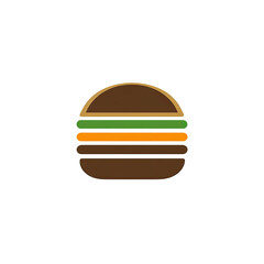 A simple illustration of a burger, presented on a black background. Simple, layered, and colored