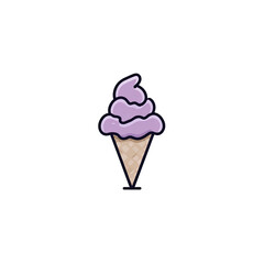 Cartoon-style lavender soft serve ice cream cone on a black background