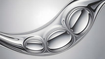 Abstract clear fluid wave with multiple shiny bubbles on a smooth gradient background modern art