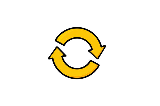 A golden, curved arrow symbol rotating, against a pitch-black background