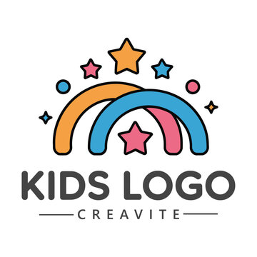 Colorful kids logo design with rainbow and stars for children  creavite