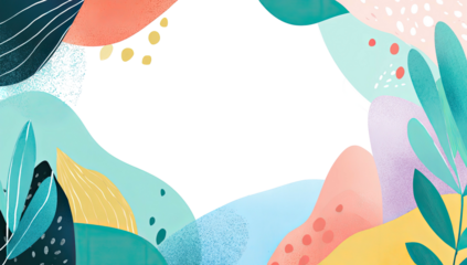 Colorful, abstract frame design with organic shapes and pastel hues. Black space in center