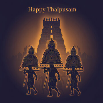 Silhouettes Of Devotees Carrying Kavadis During Thaipusam Festival image photo