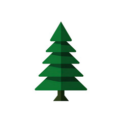 Obraz premium Simplified graphic of a green evergreen tree with layered branches, shadow, on black