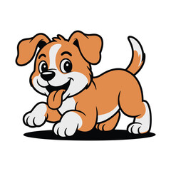 Fototapeta premium Cute cartoon dog with brown and white fur and floppy ears running playfully