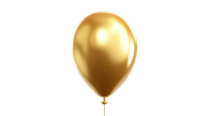 A single, shiny, golden balloon floats against a stark, black background
