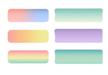 Six rectangular boxes with rounded corners, each featuring a different colorful gradient