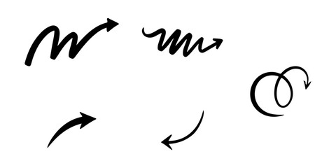 Obraz premium Hand Drawn Doodle Arrows & Spiral Set | Vector Sketch Line Pointers