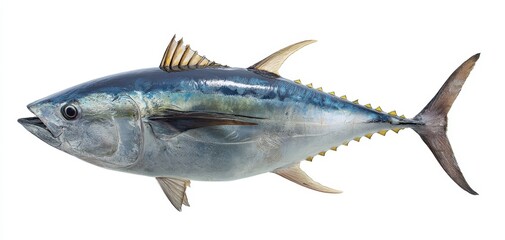 The Yellowfin Tuna Isolated on White Background for Seafood, Fishing and Culinary Use