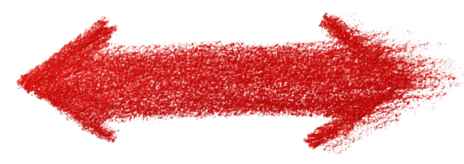 A vibrant, hand-drawn red arrow pointing in both directions, filled with textured strokes. Against a black backdrop