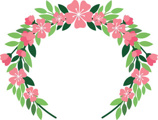 Fototapeta premium Women's Day Floral Wreath Frame with Pink Blossoms and Green Leaves for Elegant Greeting Cards