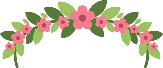 Floral Crown Border Clipart for Women's Day Celebration, Pink Flowers and Green Leaves Vector