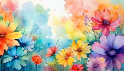 summery colorful watercolor flowers background wallpaper