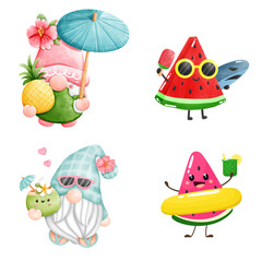 Set of cute cartoon vector illustrations featuring a funny food collection with fruits, vegetables, berries, and nature elements for kids' holiday design
