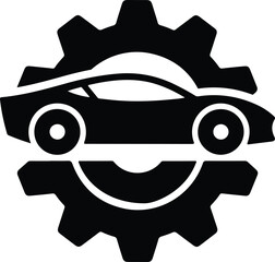 Automotive service logo combining gear and car silhouette