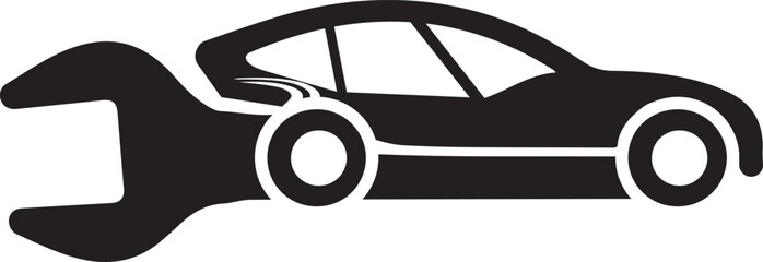 Minimal automotive servicing logo with wrench car silhouette design