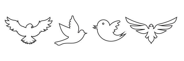 Obraz premium Bird silhouette icons . Collection of black bird silhouettes in various poses, isolated on white background for design, nature, and wildlife themes. 