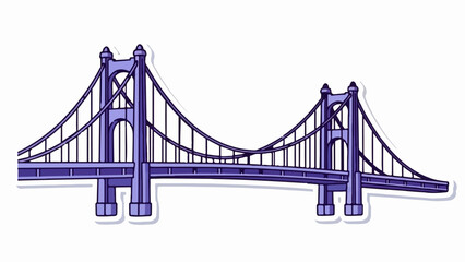 Obraz premium Stylized purple suspension bridge with thick outlines and shadow effect, isolated on white