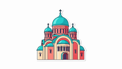 Obraz premium Stylized depiction of a grand building with multiple domes and crosses