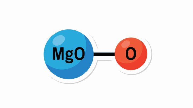 Stylized representation of a magnesium oxide molecule, MgO, showing linked spheres