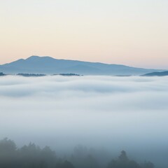 Soft focus background showing a thick layer of ethereal white mist slowly dissolving into the open air above a gentle landscape, haze, change, fading
