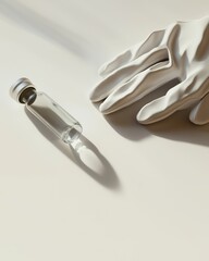Medical Exam Setup Featuring Glass Vial, White Latex Glove, and Shadow for Vaccine Research Studies