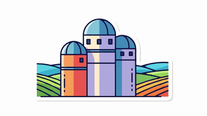 Stylized farm silos stand against rolling hills and colorful fields © xander