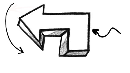 Hand Drawn Block Arrow Sketch &ndash; Bold 3D Style Direction Arrow with Curved Motion Lines for Creative Design, UI, Web & Infographics