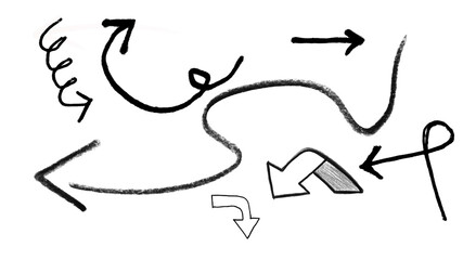 Hand Drawn Curly Arrow Doodles Set &ndash; Playful Sketch Direction Arrows, Swirls and Pointer Lines for Creative Design, UI & Infographics