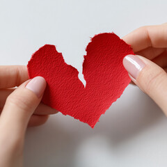 person tearing a valentine card in half