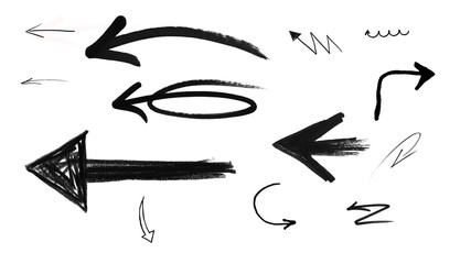 Hand Drawn Arrow Icons Set &ndash; Black Sketch Doodle Arrows, Directional Pointer Symbols for Design, UI, Web & Infographics