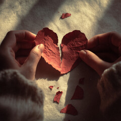 person tearing a valentine card in half