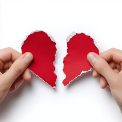 person tearing a valentine card in half