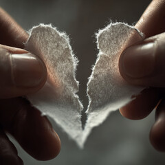 person tearing a valentine card in half