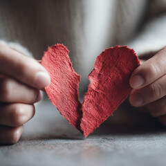 person tearing a valentine card in half
