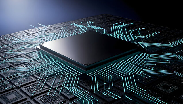 High performance computer microchip on advanced circuit board, modern processor technology, data processing hardware, cybersecurity systems and futuristic digital computing concept - Powered by Adobe