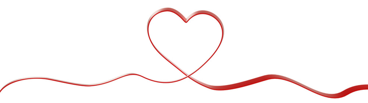 Horizontal 3d Valentine png ribbon heart design element red romantic love cupid February holiday greeting card invitation banner template mockup wedding engagement couple gift present surprise