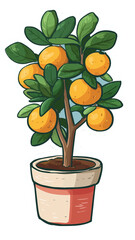 Lucky Mandarin Orange Tree Sticker Icon White Pot Citrus Plant Vector