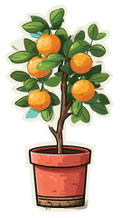 Mandarin Orange Tree Sticker Icon Slim Pot Citrus Plant with Oranges