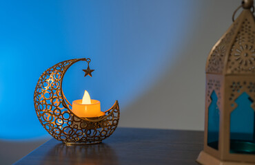 Islamic Ramadan Background with Lantern and Crescent moon luxury style, Ramadan Kareem, mawlid, iftar, Eid Al Adha, Eid Al Fitr, Eid Mubarak, Muharram, copy space text calligraphy