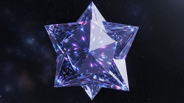 Brilliant crystal diamond gem on a black background designed as a luxury jewelry gift with a shiny blue ribbon bow and geometric star shape for a festive Christmas decoration vector illustration