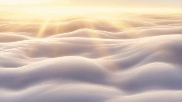 Golden sunrise over rolling clouds captured in dynamic aerial perspective