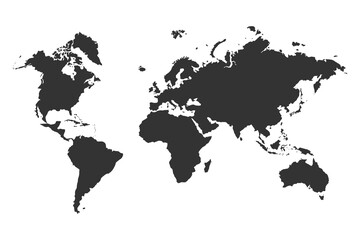 World map silhouette vector isolated. Black flat world map. Hand drawn world map vector. Earth geography, map silhouette, earth geography, Travel worldwide. Vector illustration.