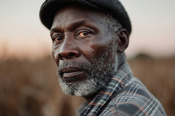 A portrait of an elderly African farmer.