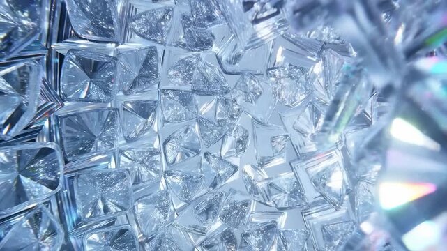 Dynamic macro closeup of sparkling ice crystals reflecting light in a mesmerizing pattern