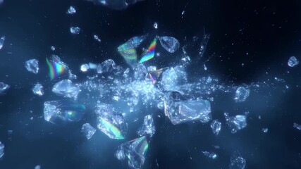 Shimmering crystal explosion: dazzling breakaway and light play in slow motion