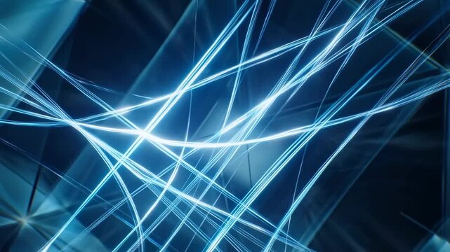 Dynamic neon light streaks cross and interweave in fluid motion