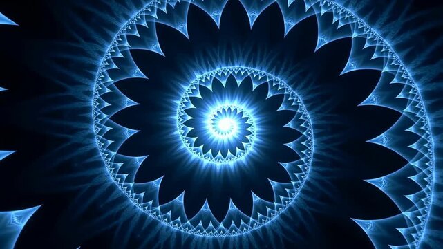 Dynamic blue fractal patterns evolving into intricate designs