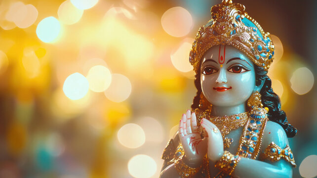 lord krishna idol with blurred background